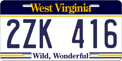 WV license plate 2ZK416