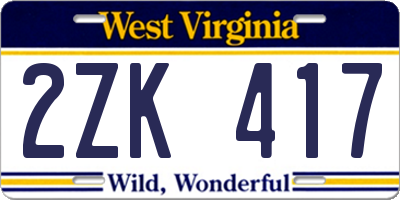 WV license plate 2ZK417