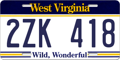 WV license plate 2ZK418