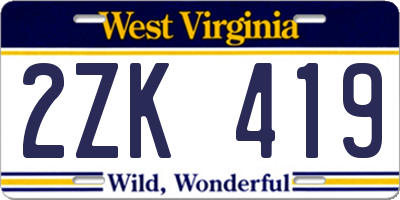 WV license plate 2ZK419