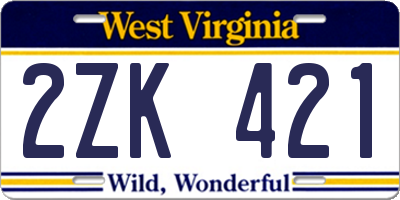 WV license plate 2ZK421