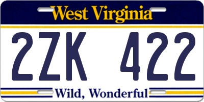 WV license plate 2ZK422
