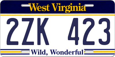 WV license plate 2ZK423
