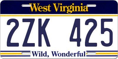 WV license plate 2ZK425