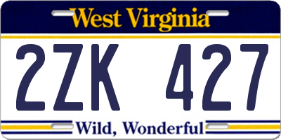WV license plate 2ZK427