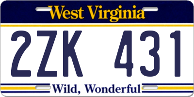 WV license plate 2ZK431