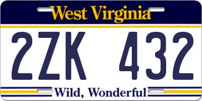 WV license plate 2ZK432