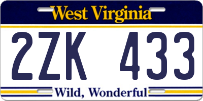 WV license plate 2ZK433