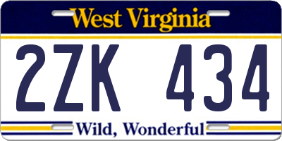 WV license plate 2ZK434