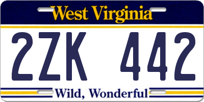 WV license plate 2ZK442