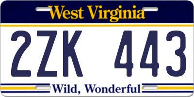 WV license plate 2ZK443