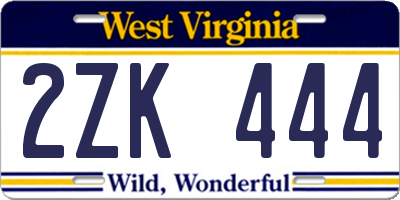 WV license plate 2ZK444