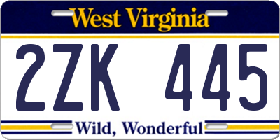 WV license plate 2ZK445
