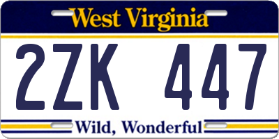 WV license plate 2ZK447
