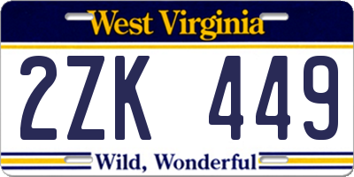 WV license plate 2ZK449