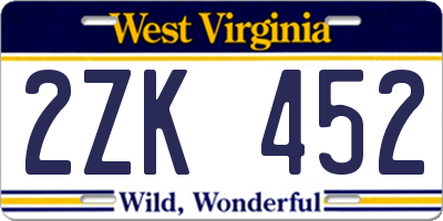 WV license plate 2ZK452