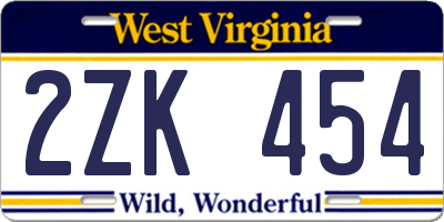 WV license plate 2ZK454
