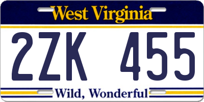 WV license plate 2ZK455