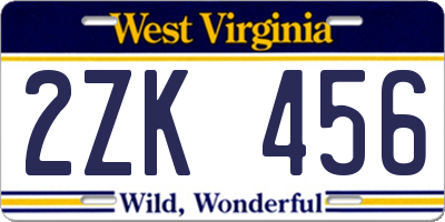 WV license plate 2ZK456