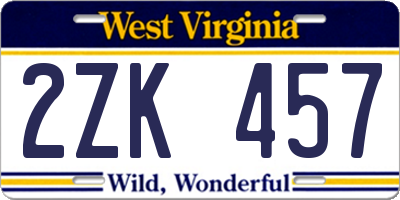 WV license plate 2ZK457