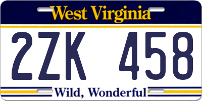 WV license plate 2ZK458