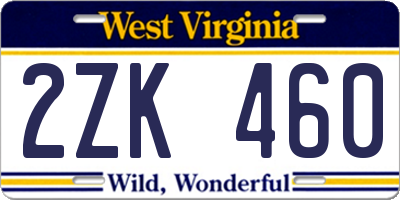 WV license plate 2ZK460