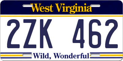 WV license plate 2ZK462