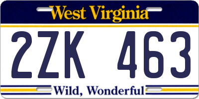 WV license plate 2ZK463