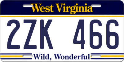 WV license plate 2ZK466