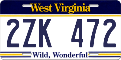 WV license plate 2ZK472