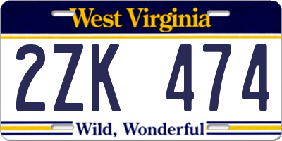 WV license plate 2ZK474