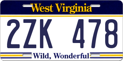 WV license plate 2ZK478