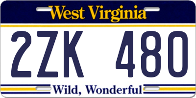 WV license plate 2ZK480