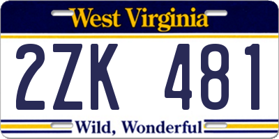WV license plate 2ZK481