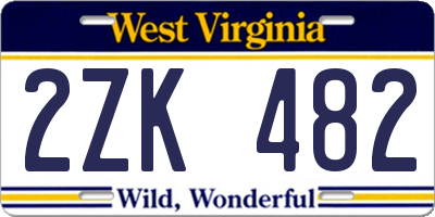 WV license plate 2ZK482