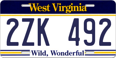 WV license plate 2ZK492