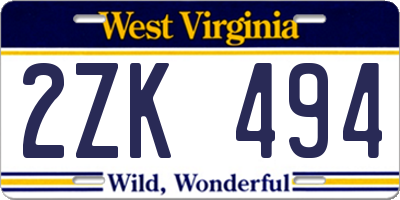 WV license plate 2ZK494