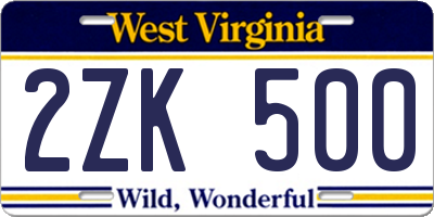 WV license plate 2ZK500
