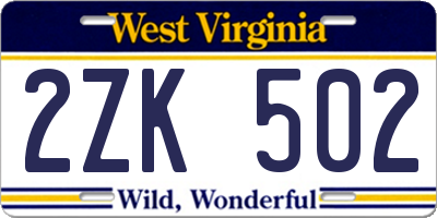 WV license plate 2ZK502