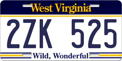 WV license plate 2ZK525