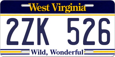 WV license plate 2ZK526