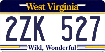 WV license plate 2ZK527