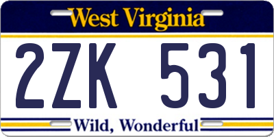 WV license plate 2ZK531