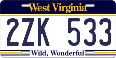 WV license plate 2ZK533