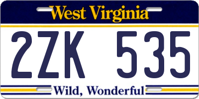 WV license plate 2ZK535