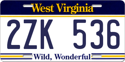 WV license plate 2ZK536