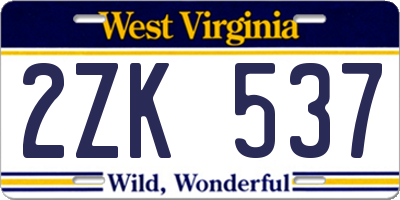 WV license plate 2ZK537