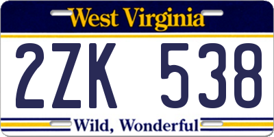 WV license plate 2ZK538
