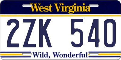 WV license plate 2ZK540