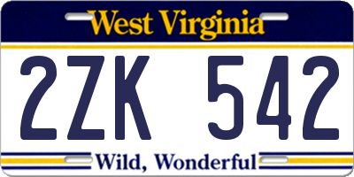 WV license plate 2ZK542